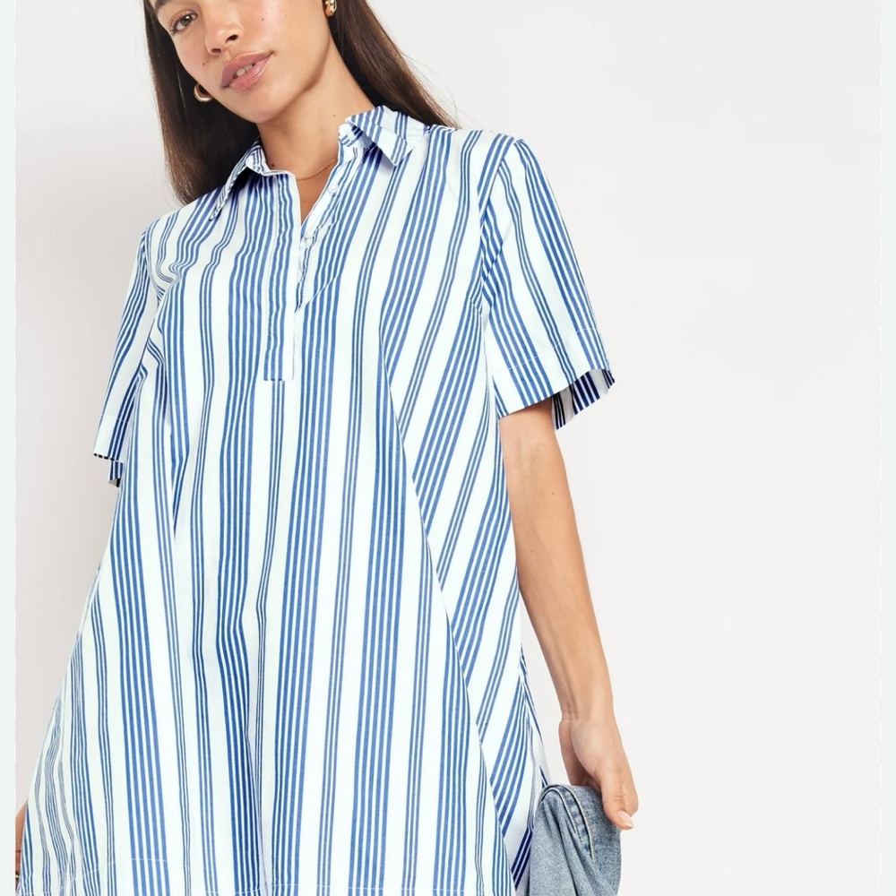 Blue and White Striped Shirt Dress
